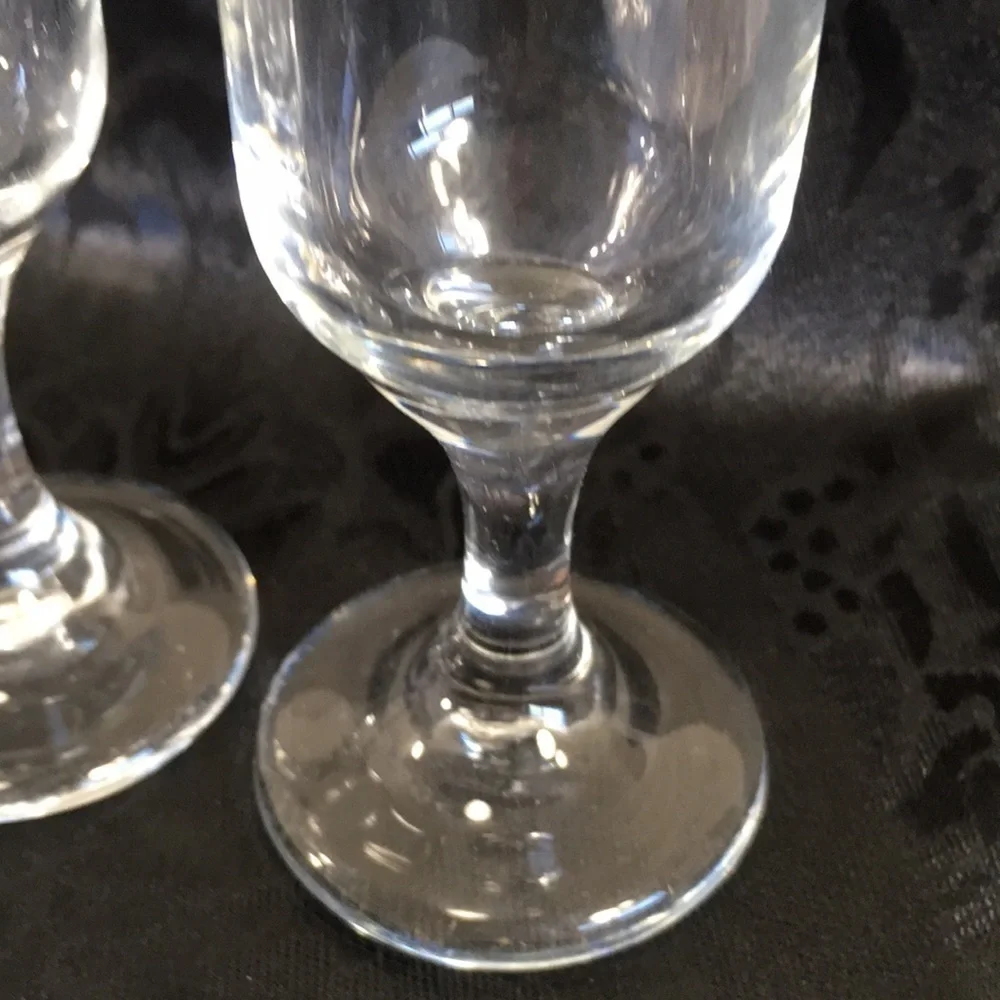 Vintage Clear Glass Cordial Liqueur Glasses Pair 4” Mini Goblet Stemware